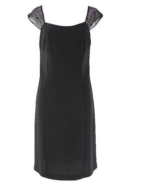 Dani Max Sz 8 Black Floral Mesh Shoulder Polyester Crepe Dress